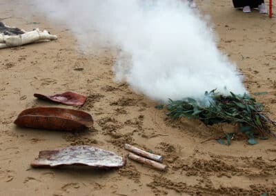 Close up of the tools and materials used for the Welcome to Country ceremony, Wudawarrung Country (Jan Juc Beach)