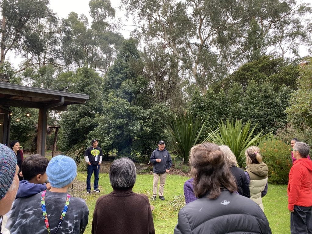 Wurundjeri Elder Murrundindi talking to a group of GPs